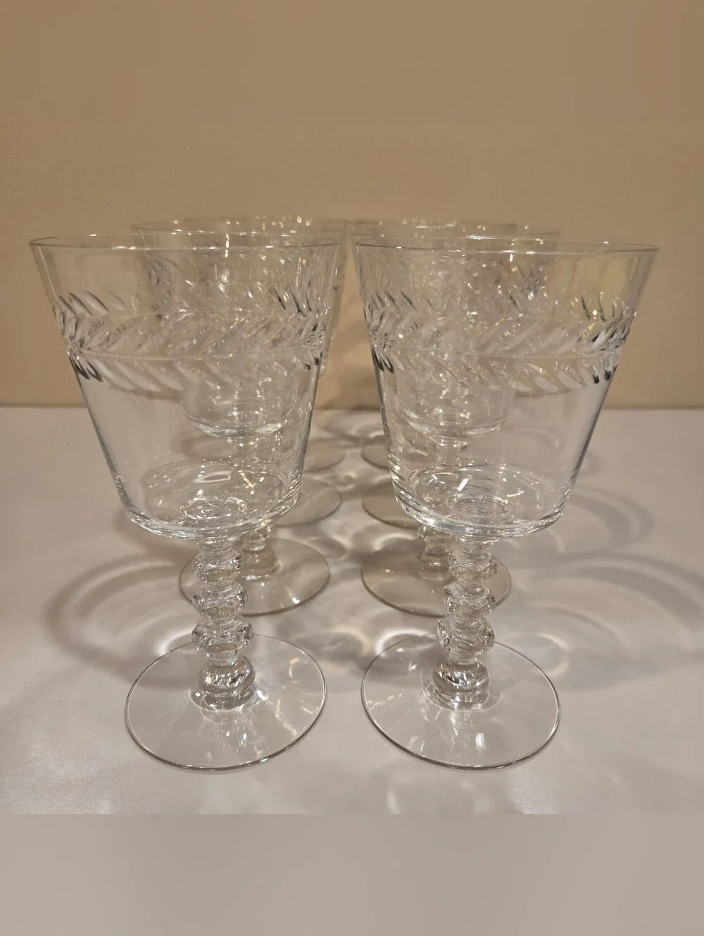 Vintage Tiffin-Franciscan Crystal 10oz Wine Goblets In Woodstock Pattern X 8